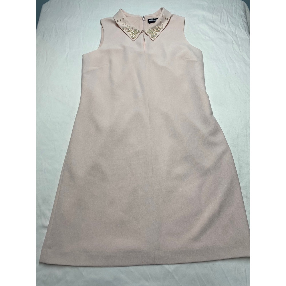 Karl Lagerfeld Paris Pink Pearl Collar Sleeveless Shift Dress Size 12 Blush